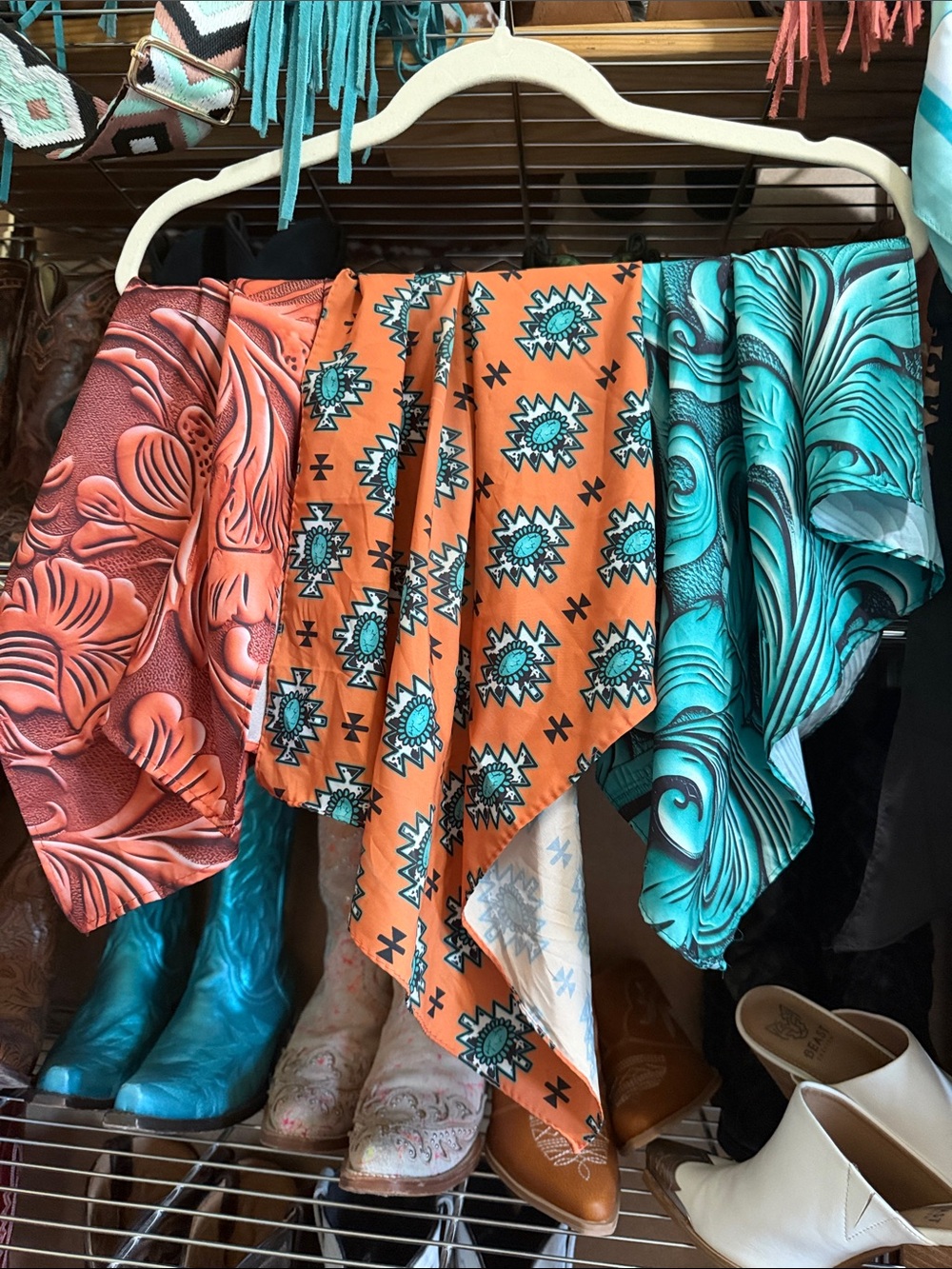 Southwestern Print Orange & Turquoise Scarf Set